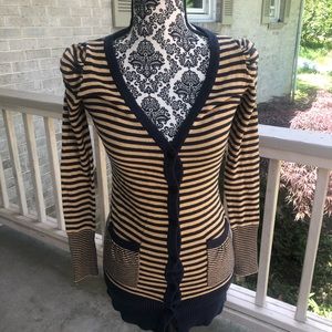 DKNY cardigan sweater gold and blue ruffled sleeve